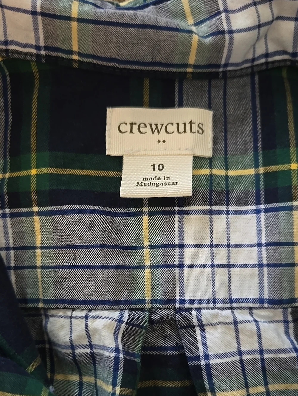 Crewcuts Navy and Green Plaid Button-Down Shirt